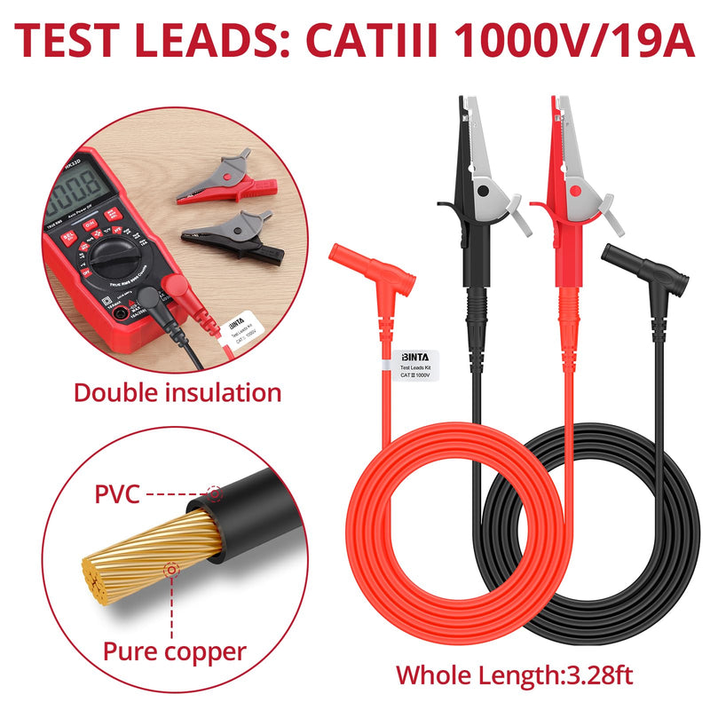 [Australia - AusPower] - BINTA 2PCS Heavy Duty Alligator Clips Test Leads, Multimeter Alligator Clips Leads with Angle 4mm Banana Plug for Home DIY Automotive Industrial Electrical Testing, 3.3 Feet 