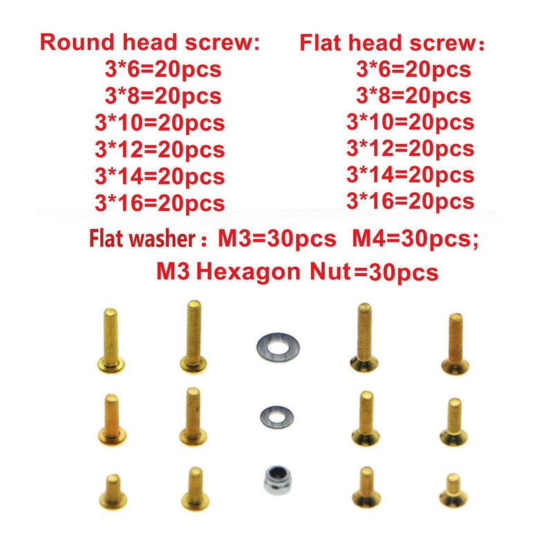 [Australia - AusPower] - 330Pcs Universal RC Screw Kit M3 Flat Round Head Screws M3 M4 Flat Washer M3 Hexagon Nut & 340PCS Universal Screws Box Repair Accessories 