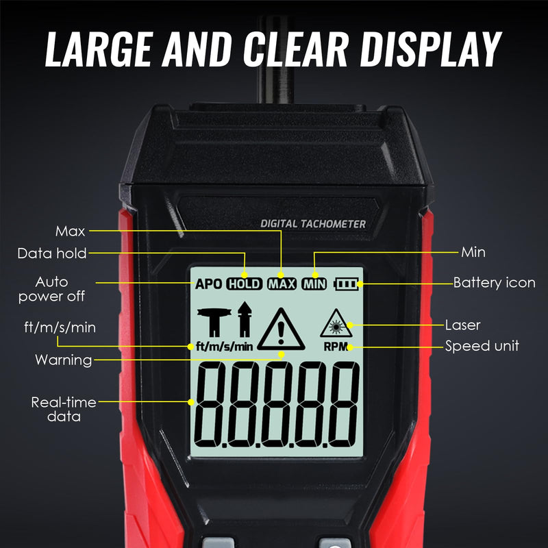 [Australia - AusPower] - 2-in-1 Digital Tachometer, Contact Tachometer with 3 to 19,999 RPM Tachometer Tester and Non-Contact Laser Photo Sensor, Contact Probes and Reflective Markings 