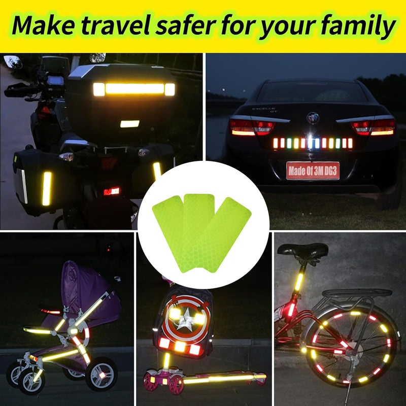 20PCS 30x80mm Green Car/Electric Vehicle/Motorcycle Helmet Waterproof Adhesive PET Reflective Stickers for Wheelchair and Roller Skates
