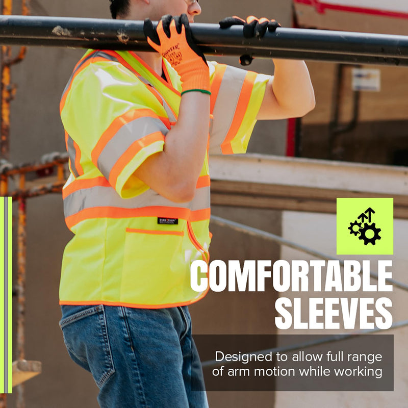 Pioneer Hi Vis Sleeved Safety Vest For Men & Women - Class 3 - Reflective Tape, Breathable - Pockets - Yellow/Green Medium