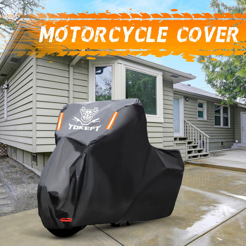 Motorcycle Cover Waterproof Outdoor, All Weather Protection with Night Reflective & Lock-Holes, Fits up to 86" Cruisers, Sportbikes, Dirt Bikes, Scooters M-86 inch