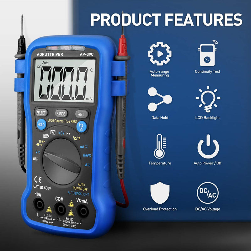 [Australia - AusPower] - Smart Digital Multimeter, AC DC Voltage Current Meter 6000 Count, Auto Range Multi Tester for Volt Amp Ohm Continuity Cap Resistance Diode/hFE Test, Electrical Measuring Tool for Car, Home, Industry 