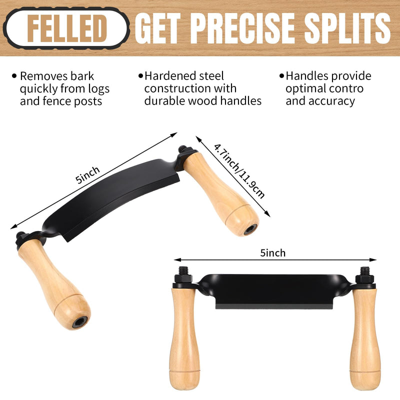 WILLBOND 2 Pcs 5 Inch Draw Shave Knife Set Draw Shave Knife Straight and Curved Woodworking Debarking Hand Tool Wood Razor Shaving Wood Barking Tool for Men(Straight, Curved)