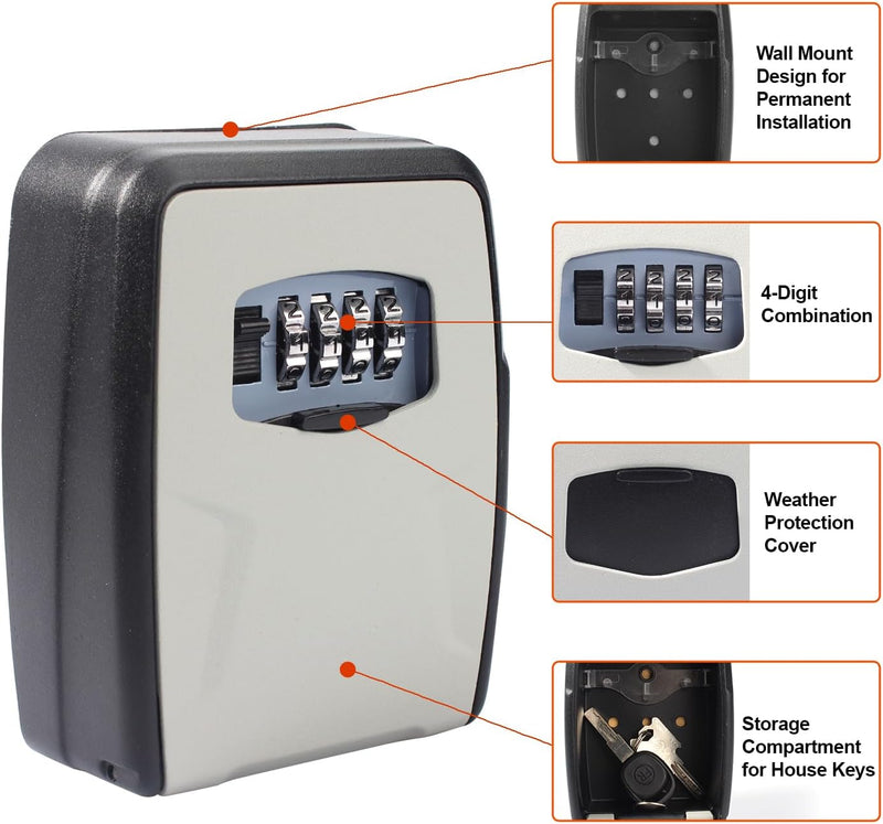 [Australia - AusPower] - Key Lock Box for Outside - Lock Box for House Keys - Combination Key Lockbox for Key Storage Outdoor - Wall Mount Key Hiders to Hide a Key Outdoor - Waterproof Key Safe Lock Box (Without Shackle) 1 