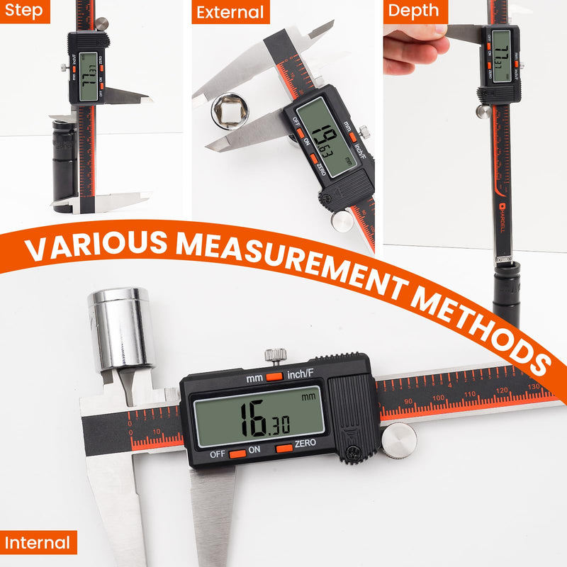 [Australia - AusPower] - HARDELL Digital Caliper, 0-8 Inch Caliper Measuring Tool with Large LCD Screen, Auto-Off, Inch/Fractions/MM Conversion, Electronic Stainless Steel Micrometer for DIY/Household/3D Printing 8 Inch 