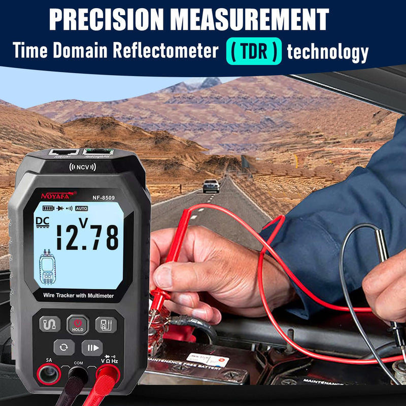 [Australia - AusPower] - NOYAFA NF-8509 Network Cable Tester (with Multimeter Tester), POE/RJ45 RJ11 CAT5 CAT6 LAN/Ethernet Port Flashing, Anti-Interference TDR Network Tester/NCV Anti-Burnout AC DC Voltmeter Network Tool Black 
