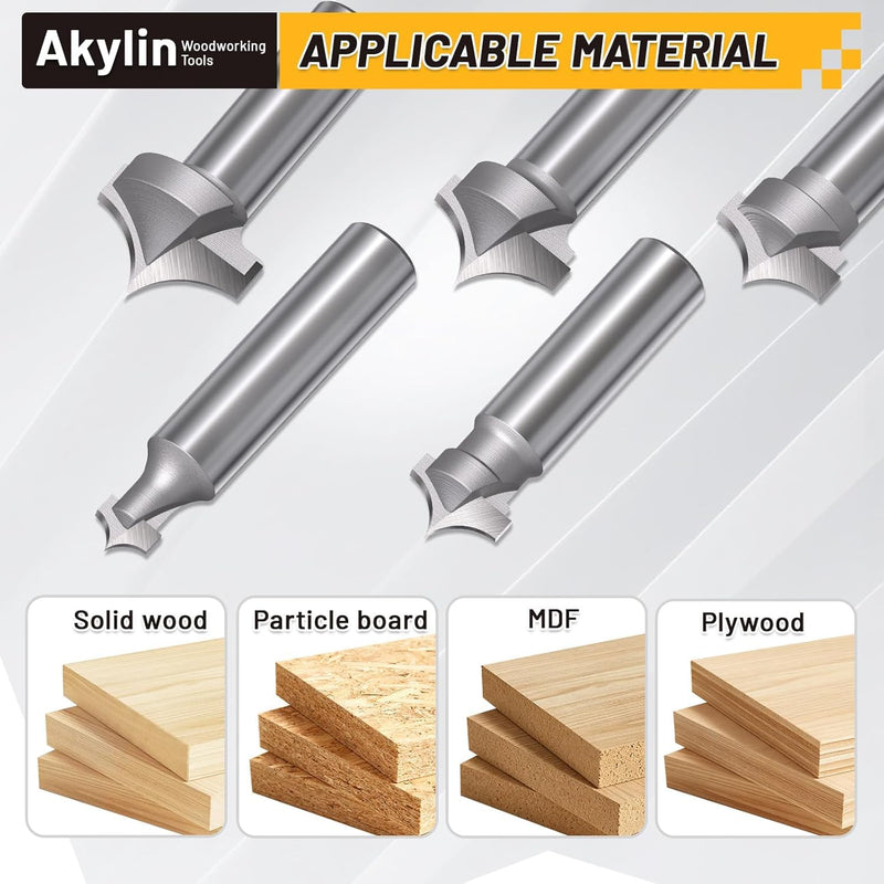 5pcs Point Cutting Roundover Router Bit Set,1/2" Shank,Cutting Dia. 3/8",5/8",3/4",7/8" and 1",Round-Over Plunge Cutter for Wood Plunging,Routing 1/2"x 5Pcs