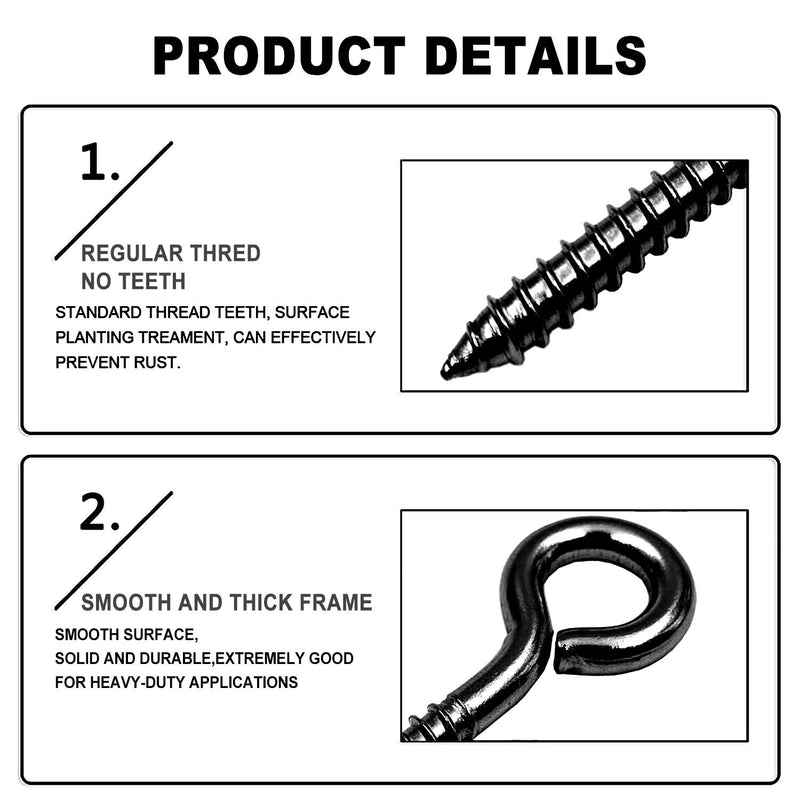 [Australia - AusPower] - 5 Inch Eye Hooks Screw in Heavy Duty, 500LBS Capacity, Large Stainless Steel Eye Hooks for Hanging, Rust-Proof Black Eye Bolts for Indoor & Outdoor Heavy-Duty Applications A-Black-2pcs 