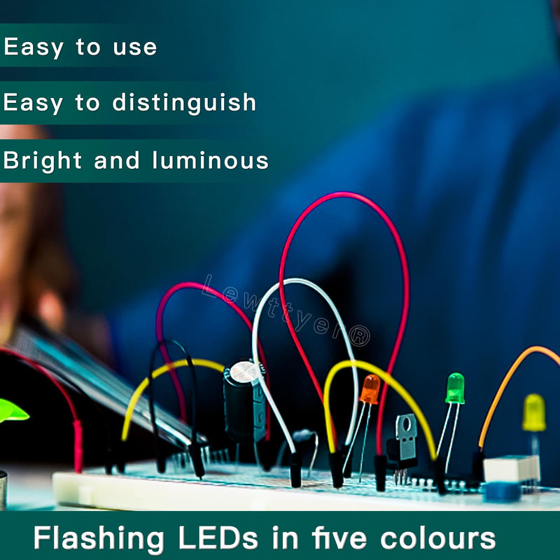 [Australia - AusPower] - 5mm Flickering led Lights for Models Mini LED Lamps Flicker Micro Lights Emitting Diode Assortment Kit Red, Yellow, Green, Blue, White(40 of Each Colour 200 Pieces in Total) 