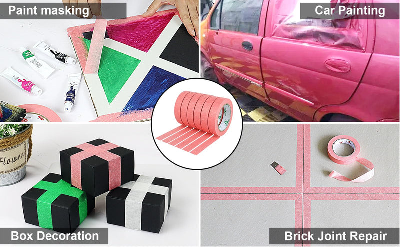 BOMEI PACK 6 Pack Pink Painters Tape, 0.94" x 30yds, Premium Painting Masking Tape, Clean Release Paper Tape for Home and Office