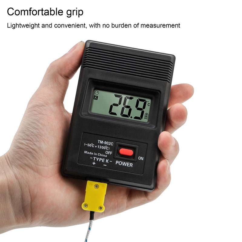 [Australia - AusPower] - K-Type Digital Thermometer with Thermocouple Probe Wire, -50°C to 1300°C Measurement Range, LCD Backlight LCD Thermometer 