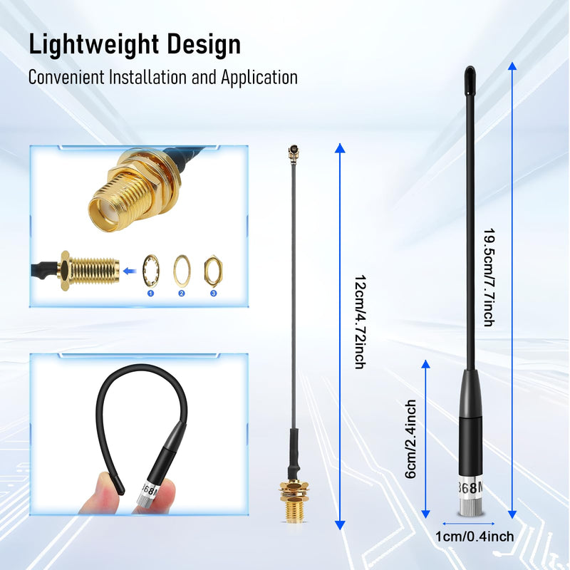 10dBi 868MHz Lora Antenna for Meshtastic Lora Long Range Soft Whip Antenna, 50Ω, VSWR <1.5, SMA Male 195mm + Cable (U.FL IPX) to SMA Female for ESP32/LoRa32 V3/LoRa32u4 II (Pack of 2)