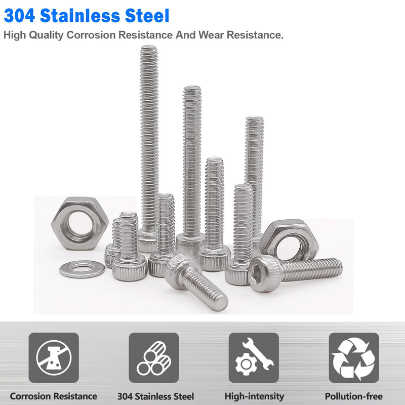 [Australia - AusPower] - mxuteuk M2.5 Screw Assortment Set,M2.5 x 4/6/8/10/12/16/20/25mm Hex Socket Head Cap Screws Bolts Nuts Kit,400PCS 304 Stainless Steel Assorted Screws with Hex Wrench G035-M2.5 Silver 