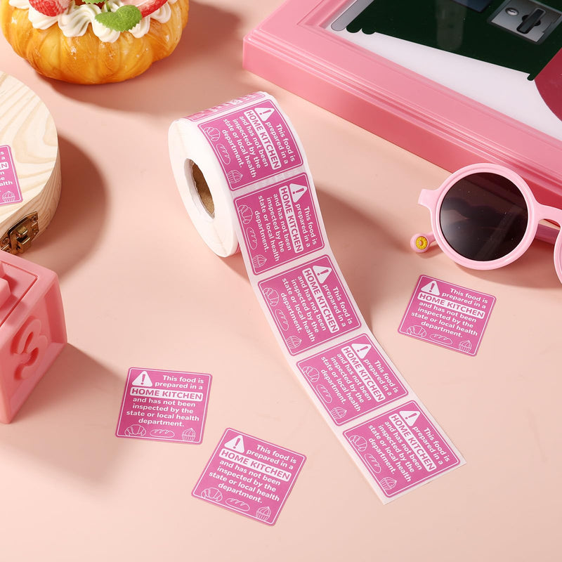 500pcs Cottage Food Law Labels, 3.81x3.81cm/1.5x1.5in Square Thermal Printed Adhesive Food Packaging Ingredients Baking Baked Stickers Decals for Home Made Homemade Bakery Compliance (Pink)