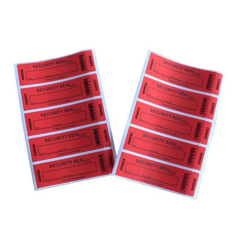 TamperSeals Group - 50pcs Total Transfer Tamper Evident Security Warranty Void Stickers/Labels/Seals (Red, Large 35 x 120 mm, Triple Serial Numbers)