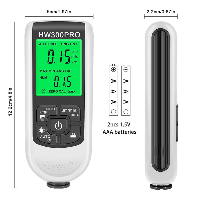 [Australia - AusPower] - Digital Paint Thickness Gauge, 0-2000um Coating Meter Tester with LCD Backlight, Fe NFe Probe for Automotive 