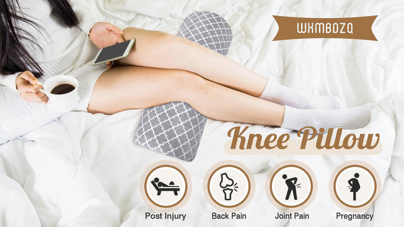 Knee Pillow for Back Sleeping – Half Moon Bolster Pillow for Under Knee While Sleeping Support, Leg & Back Pain Relief (21.5x9x5 Inches) Beige