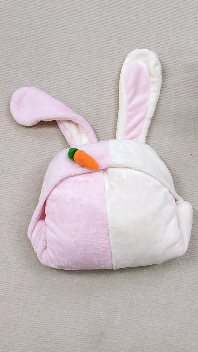 Cute Bunny Super Soft Hooded Shawl Lolita Warm Comfy Fleece Wearable Blanket (Pink White) Pink White
