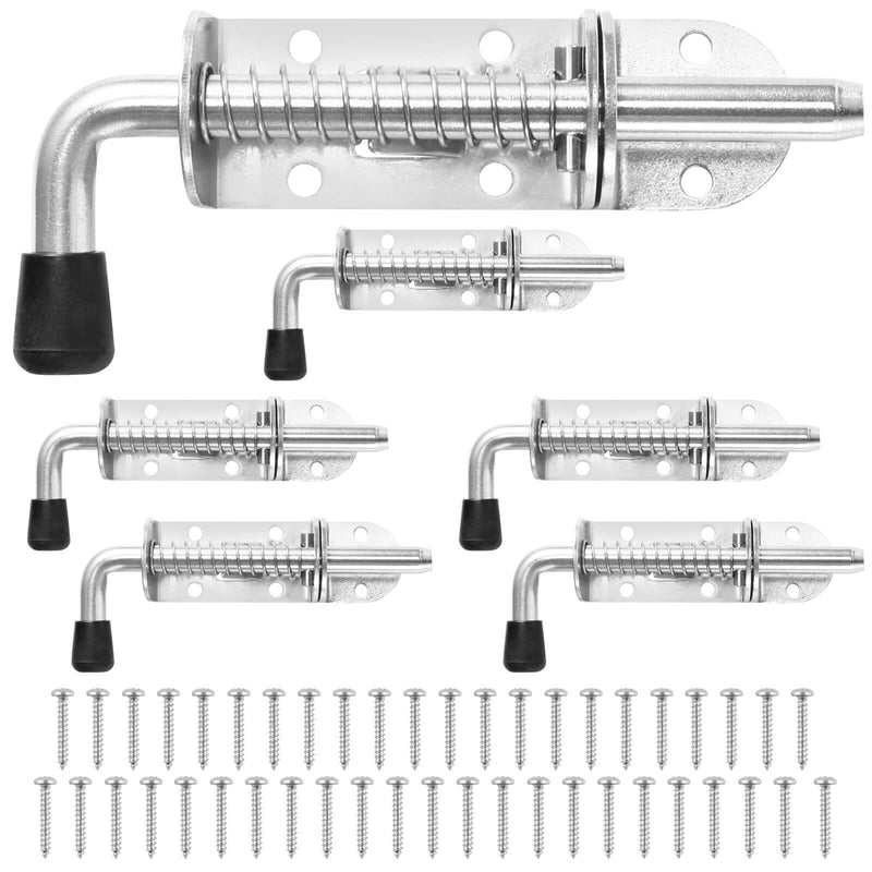BANCHELLE Spring Loaded Latch Pin with Pin Receiver and Screws 6 PCS | 304 Stainless Steel, Heavy Duty, 128 mm/5.04 Inches Length, for Door Gate Van Shed Chest Cabinet Trailer Container Silver