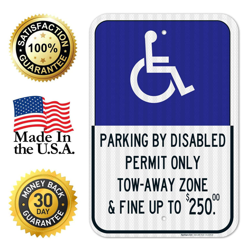 Florida Handicap Parking Sign, Parking by Permit Only, 12x18 Inches, 3M EGP Reflective .063 Aluminum, Fade Resistant, 12x18 Reflective