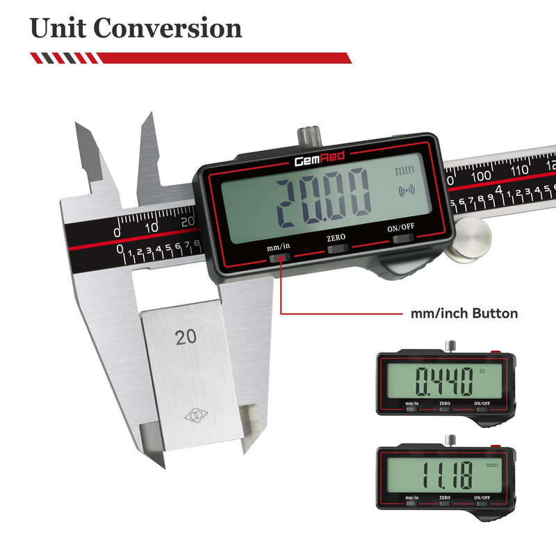 [Australia - AusPower] - Wireless Digital Caliper, 200mm/8inch Stainless Steel Precision Measuring Tool with Data Output, Inch/MM Conversion, Zero Reset, Auto Off, for DIY, Woodworking, Jewelry Making 