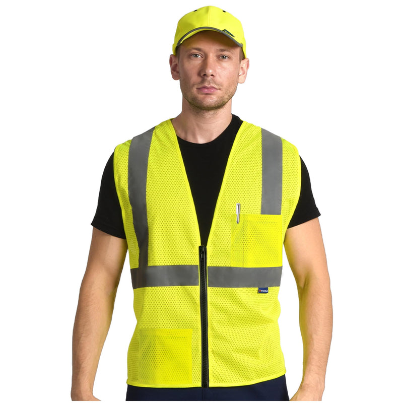 AYKRM 2 Pocket Mesh High Visibility Reflective Safety Vest for men & Women ANSI/ISEA 107 Standards Yellow X-Small