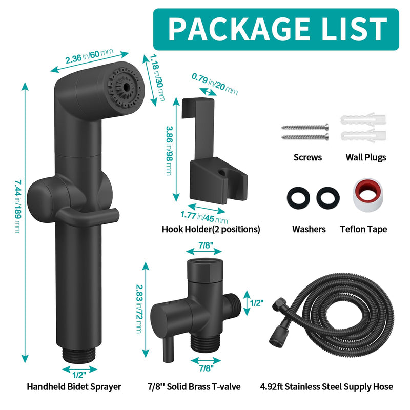 MIAOHUI Muslim Shower, Handheld Bidet Sprayer for Toilet, Cloth Diaper Sprayer, Health Faucet, Bum Gun with Hose and Holder, Wall or Tank Mount (Black) Black