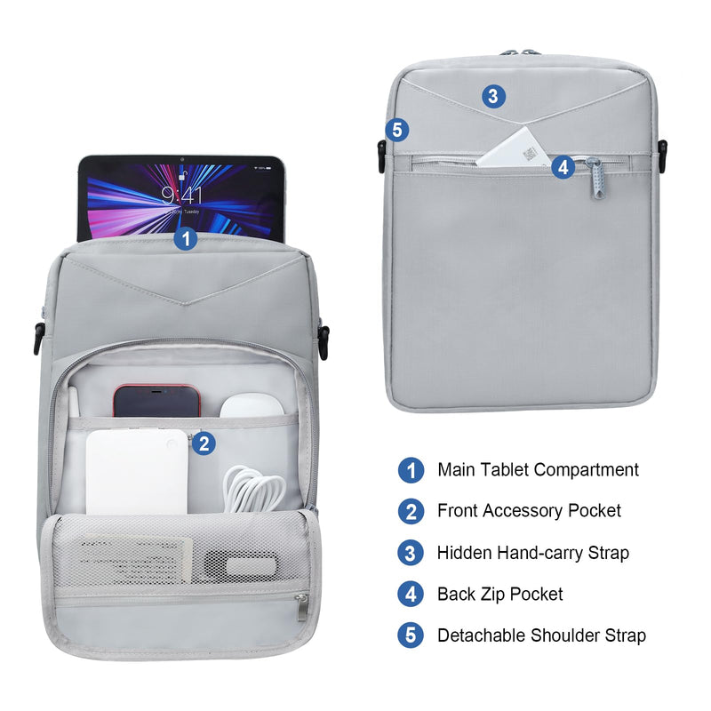 [Australia - AusPower] - 9-11 Inch Tablet Carrying Case Bag, Padded Travel Sleeve for iPad Pro 11 (2022-2018), iPad 10.9, iPad Air (5/4th Gen), Galaxy Tab S9/S8 (Gray) Gray 