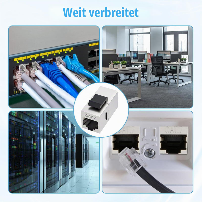 Keystone RJ45 Coupling Keystone Cat 7 RJ45 Coupling Cat 7, Reduce EMI/RFI Interference, for Extension Ethernet Cable and Network Socket, Compatible with Various Cable Types, Pack of 5