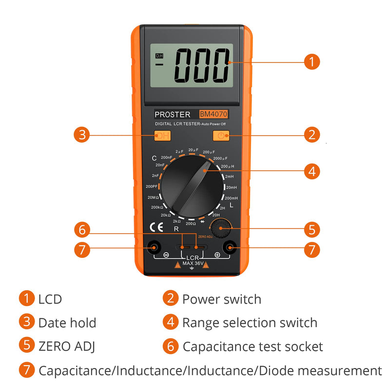 [Australia - AusPower] - Proster LCR Meter Digital LCR Multimeter Capacitance Resistance Inductance Measuring Meter with LCD Over-Range Display Yellow 