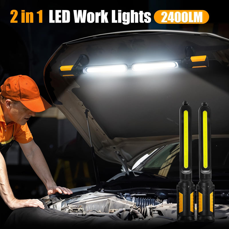 SYLSTAR Mechanic Work Light Bar with Upgraded Sensor Control - 2400LM LED, 4400mAh Rechargeable Underhood Work Light with Hooks & Magnetic Base for Car Repairing, Garage Workshop, Emergency Orange