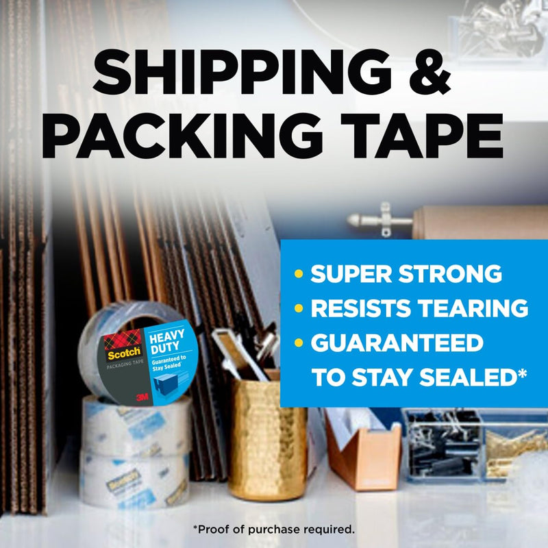 Scotch Heavy Duty Shipping Packing Tape, Clear, Shipping and Packaging Supplies, 1.88 in. x 54.6 yd., 1 Tape Roll 1.88 in x 54.6 yd (Pack of 1)
