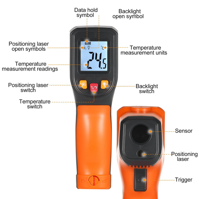 [Australia - AusPower] - Thermometer NJTY Infrared Thermometer Non-Contact Digital Gun -50°C~600°C (-58°F~1112°F) IR Thermometer for Industrial, Kitchen Cooking, Automotive, Not for Human Body Temp 
