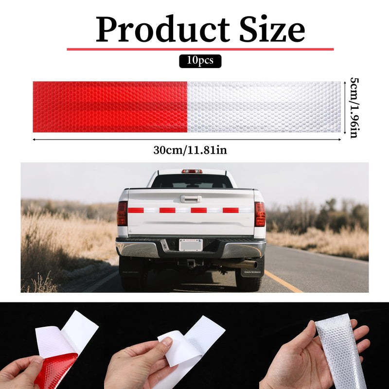 SynHHergyx 10 PCS Reflective Tape for Trailers Red/White Self Adhesive Waterproof Safety Reflector Strips Outdoor Safety Caution Reflector for Cars, Trucks, Trailers, Boats, Road Signs