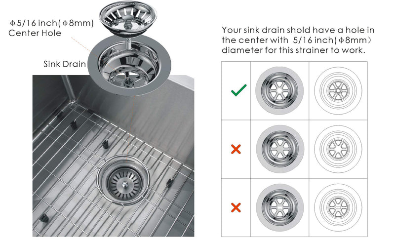 KANARY Kitchen Sink Basket Strainer Replacement for Standard Drains (3-1/2 Inch) Stainless Steel Body with Rubber Stopper (Pack of 2, Stianless Steel) Pack of 2