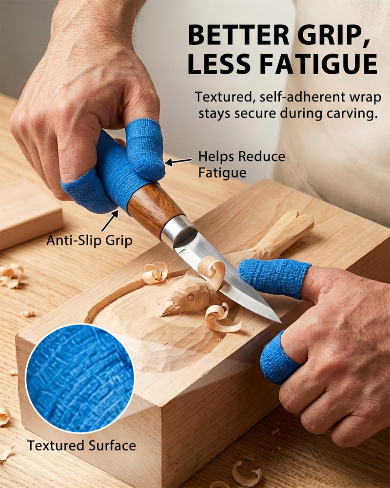 Cut Resistant Tape for Wood Carving & Whittling, Knife & Finger Protection, Knifeless Self-Adhesive Wrap, Anti Slip & Anti Abrasion Hand Tape 9 Rolls Blue