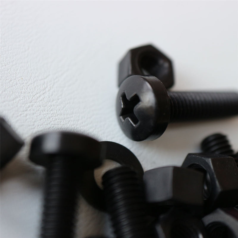 [Australia - AusPower] - 20 x Black Pan Head Screws Polypropylene (PP) Plastic Nuts and Bolts, Washers, M5 x 20mm, 13/64 x 25/32 
