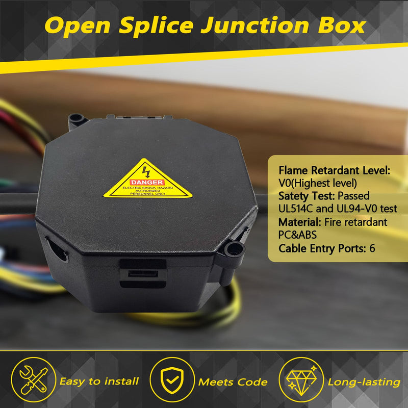 MIARALA Black Open Splice Junction Box (5 Pack) | Electrical Splice Box Wire Junction Box with Cover V0 Flame Retardant Rating(Highest Level) 5 pack