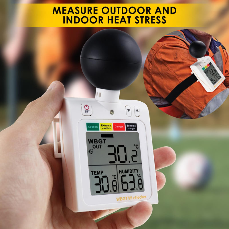 [Australia - AusPower] - Wearable 2-in-1 WBGT + HI Heat Index Checker Wet Bulb Globe Temperature Heat Stress Meter Air Globe Temperature Humidity Tester with Dangerous Level Indicator Audible Alarm 