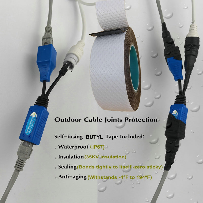 4 Pair PoE Ethernet Splitter, RJ45 Cable Sharing Kits, 2-in-1 Cat5 Combiner, Ethernet Extender for 8 Security IP Cameras NVR Surveillance System - Weatherproof for Outdoor Use