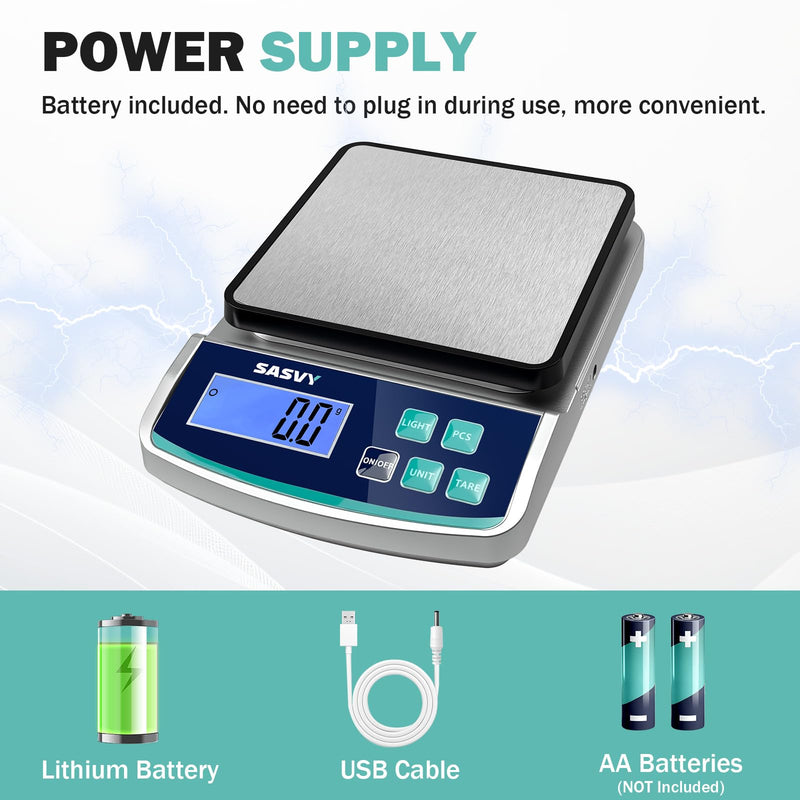 [Australia - AusPower] - Digital Lab Scale 5000g x 0.1g oz/lb/g/kg Precision Electronic Scientific Scale Analytical Balance for Laboratory Jewelry Kitchen Includes Rechargeable Battery 5kg 0.1g 