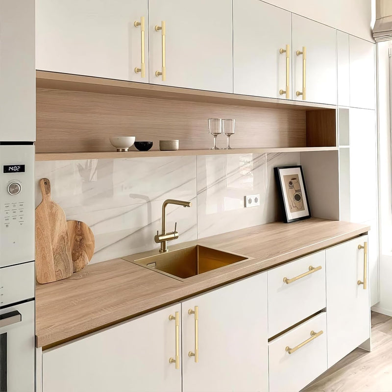 5 Pack Brushed Gold Cabinet Pulls 5 Inch(128mm) Kitchen Cabinet Handles Cabinet Hardware for Drawer Pulls 5" Hole Center