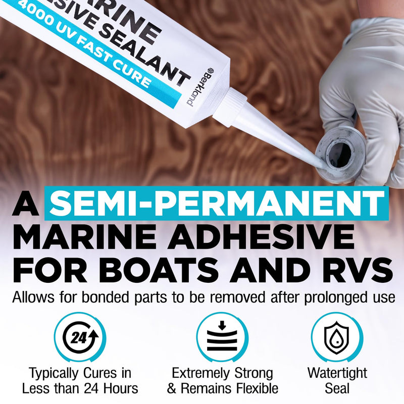 3 oz Marine Adhesive Sealant 4000/4200 Fast Cure UV (White) - Sem-Permanent, Flexible Bonding and Sealing - UV Resistant, above & below Waterline - Compare to 06560 and 05260 FC M - by Berkland