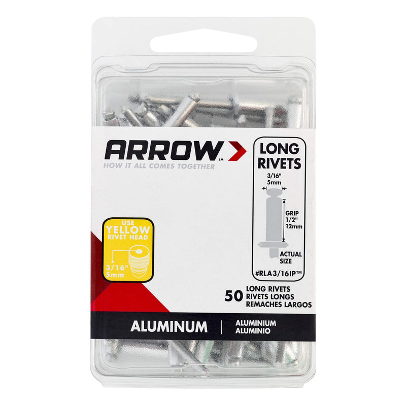 [Australia - AusPower] - Arrow RLA3/16IP Long Aluminum 3/16-Inch Pop Rivets for Metal, Fabric, Leather, and Auto Repair, 50-Pack 