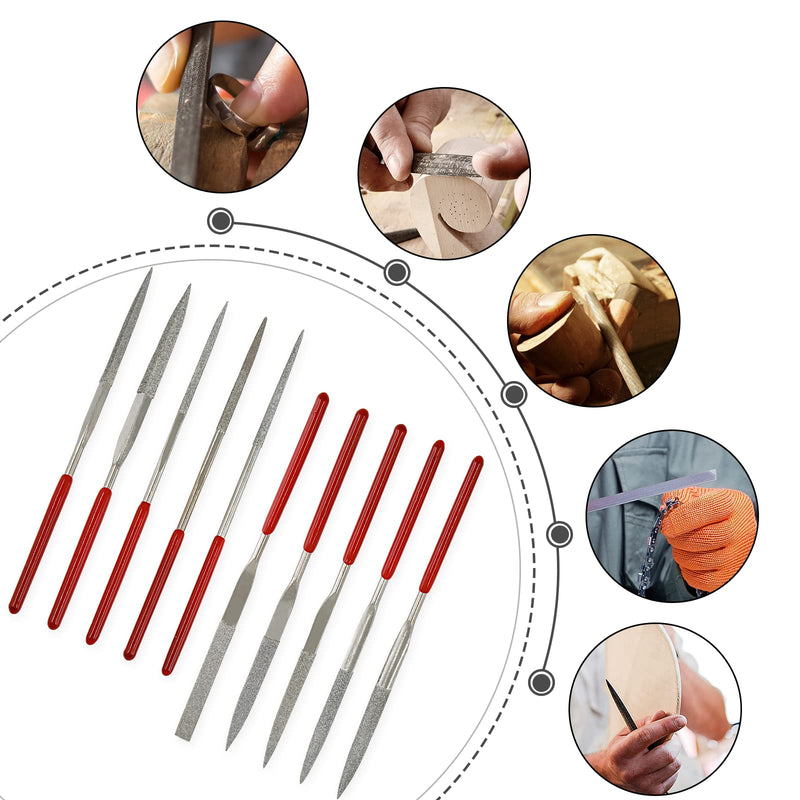 [Australia - AusPower] - Litoexpe 10-Piece Mini Needle File Set, Multipurpose Small Diamond File Kit for Metal, Crafts, Wood, Plastic Sanding, 3x140mm 