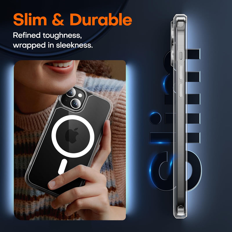 [Australia - AusPower] - TAURI for iPhone 15 Plus Case, Compatible with Magsafe [Yellowing Resistant] with 2X Screen Protector + 2X Camera Lens Protector, Military-Grade Protection, Slim Magnetic Phone Case, Clear for iPhone 15 Plus 6.7" A-Clear 