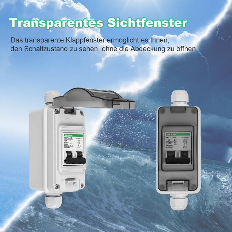 [Australia - AusPower] - TEOV DC Isolator Switch Solar PV, 2P 16A 1000V Solar Circuit Breaker with Cable IP65 Waterproof Isolator Switch for Solar PV System 16 A, with cable 