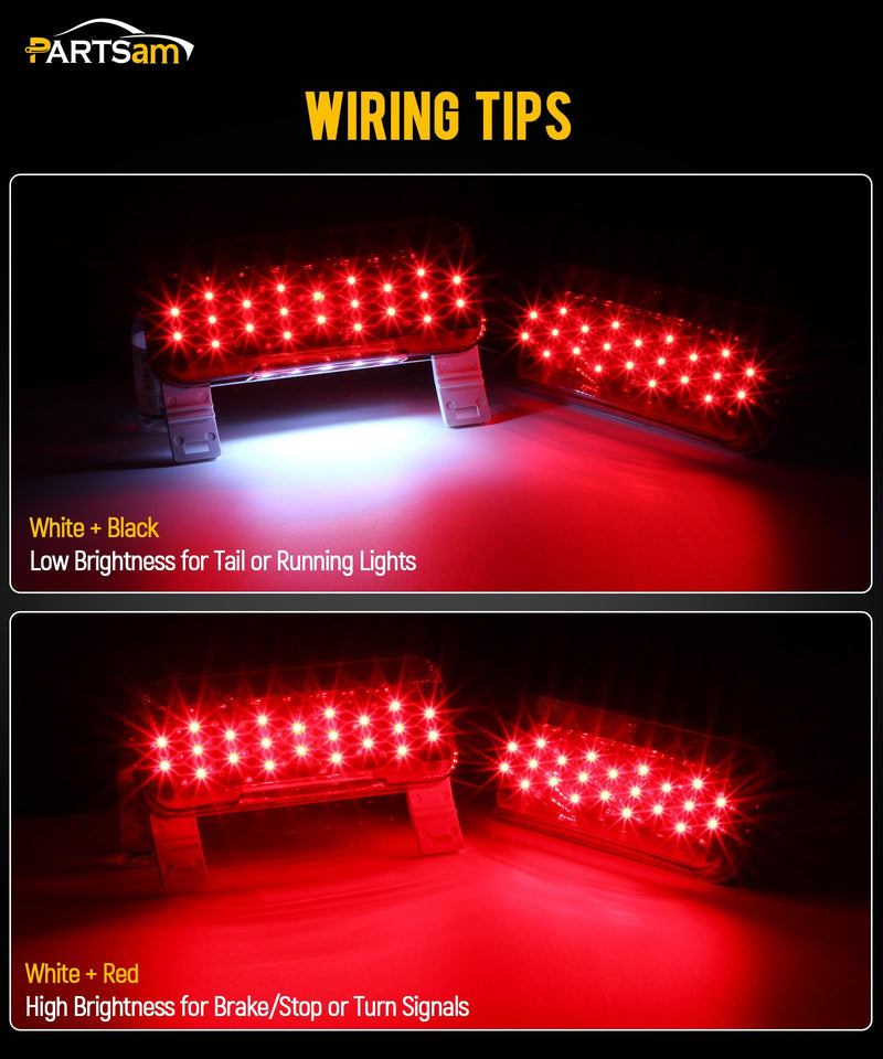 [Australia - AusPower] - Partsam Rectangular Red LED RV Camper Trailer Stop Turn Brake Tail Lights White License Plate Light 49 LED with License Bracket Holder and White Base 12V Sealed w Reflex Surface Mount (Left + Right) Red Lens 