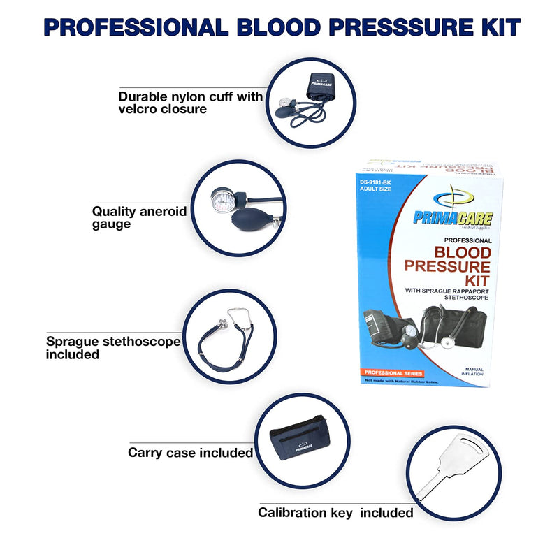 [Australia - AusPower] - Primacare DS-9181-BL Professional Aneroid Sphygmomanometer and Sprague Rappaport Stethoscope, Manual Blood Pressure Kit with Cuff and Carrying Case, Blue 